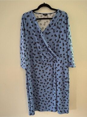 Talbots Plus Periwinkle Blue Floral Jersey Faux Wrap Dress Size 1X